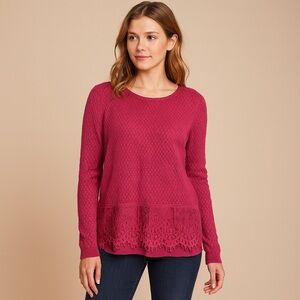 Lucky Brand Textured Knit Sweater - Rich Burgundy